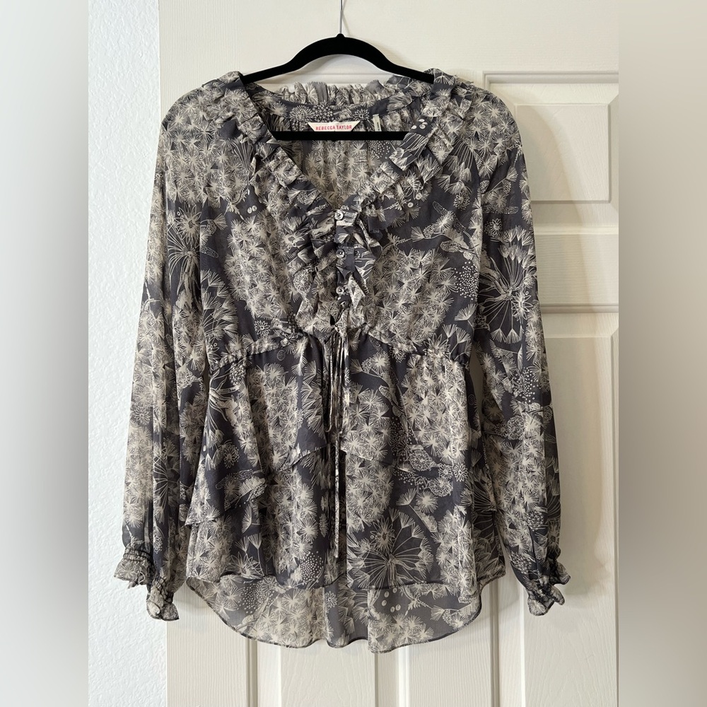 Rebecca Taylor Dandelion Print Blouse - Gray and Cream